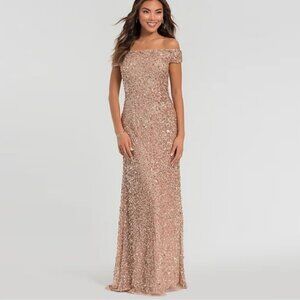 Adrianna Papell Sequin Off The Shoulder Gown